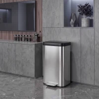 HOMCOM Poubelle de Cuisine 50 L en Acier Inoxydable, Pédale, Couvercle à Fermeture Douce, Compartiment Désodorisant, Argenté(m-10)