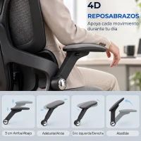 HOMCOM Silla de Escritorio de Malla con Reposapiés Respaldo Reclinable Soporte Lumbar Reposabrazos y Reposacabezas Ajustable(m-6)