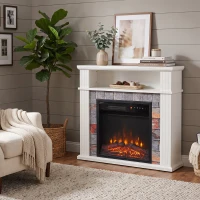 HOMCOM Freestanding Electric Fireplace Suite, 1800W, Open Shelf, Electric Fire and Surround with LED Flame, Remote, White(m-14)