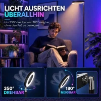 HOMCOM 42W LED vloerlamp dimbaar, 3 kleurtemperaturen, uplighter met verstelbare ringkop, zwart(m-6)