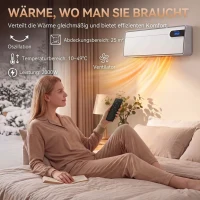 HOMCOM Slimme elektrische verwarming 2000 W, keramische wandheizlüfter met wifi-app, oscillatie, thermostaat, wit(m-4)