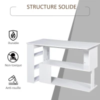 HOMCOM Bureau d'angle table de salle à manger avec rangement bureau informatique modulable bibliothèque intégrée + étagère 3 niveaux blanc(m-6)