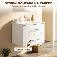 HOMCOM Móvel de Casa de Banho Suspenso com Lavatório Armário com 2 Gavetas 60 cm Branco(m-6)