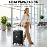 HOMCOM Maleta de Cabina 18" Ligera y Rígida con Puerto USB Cerradura TSA y 4 Ruedas Dobles Giratorias Negro(m-4)