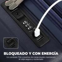 HOMCOM Maleta de Cabina 18" Ligera y Rígida con Puerto USB Cerradura TSA y 4 Ruedas Dobles Giratorias Azul(m-6)