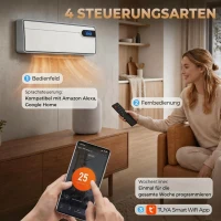 HOMCOM Slimme elektrische verwarming 2000 W, keramische wandheizlüfter met wifi-app, oscillatie, thermostaat, wit(m-7)