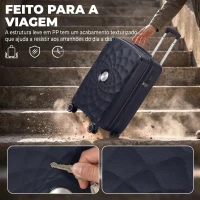 HOMCOM Mala de Cabine 18" Leve e Rígida com USB Fechadura TSA e 4 Rodas Duplas Giratórias Azul(m-7)