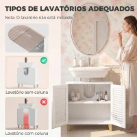 HOMCOM Móvel para Lavatório com 2 Portas Ripadas, Prateleira Ajustável e Pés de Bambu 60x30x60 cm Branco(m-4)