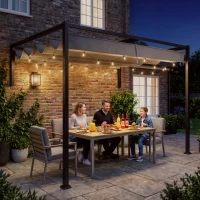 Outsunny 2 x 3(m) Lean To Steel Pergola, with Moving Fabric Canopy - Dark Grey(m-8)