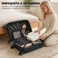 HOMCOM Maleta de Cabina 18" Ligera y Rígida con Puerto USB Cerradura TSA y 4 Ruedas Dobles Giratorias Negro(m-5)