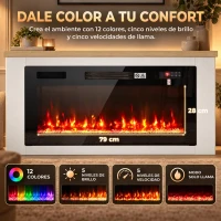 HOMCOM Chimenea Eléctrica de Pie 900/1800W Mueble para TV 55" 12 Colores de Llama 3D 5 Brillos Control Remoto para 35㎡ Blanco(m-5)