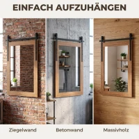 HOMCOM Rechteckiger Wandspiegel dekorativ für Wohnzimmer Hängespiegel 86,5 x 61 cm Hellbraun(m-7)