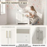 HOMCOM Mueble Bajo Lavabo Estantes en la Puerta Portarrollos Cajón Compartimentos Abiertos para Lavabo sin Pedestal Blanco(m-7)