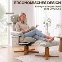 HOMCOM Relaxsessel 130° verstellbare Rückenlehne 360° drehbar Fernsehsessel mit Hocker Cremeweiß(m-5)