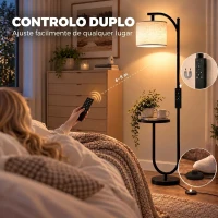 HOMCOM Candeeiro de Pé LED Regulável com Prateleira 11 Temperaturas de Cor e Níveis de Brilho Cúpula Ajustável Comando RF e Interruptor de Pé Preto(m-5)