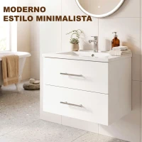 HOMCOM Móvel de Casa de Banho Suspenso com Lavatório Armário com 2 Gavetas 60 cm Branco(m-7)