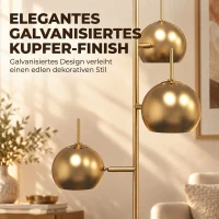 HOMCOM Stehlampe 350° verstellbar für Wohnzimmer und Büro Stehleuchte mit 3 Schirmen aus Stahl Gold(m-6)