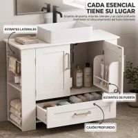 HOMCOM Mueble Bajo Lavabo Estantes en la Puerta Portarrollos Cajón Compartimentos Abiertos para Lavabo sin Pedestal Blanco(m-6)