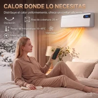 HOMCOM Calefactor Eléctrico Cerámico de Pared 2000W con WiFi App 3 Modos Pantalla LED Temporizador Mando a Distancia Blanco(m-4)