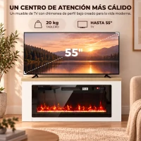 HOMCOM Chimenea Eléctrica de Pie 900/1800W Mueble para TV 55" 12 Colores de Llama 3D 5 Brillos Control Remoto para 35㎡ Blanco(m-4)