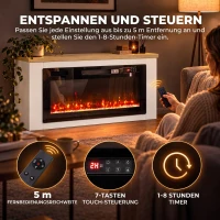 HOMCOM Elektrokamin mit Heizung, 12 Flammenfarben, TV-Schrank mit Kamin für TV bis 55 Zoll, 114 cm Weiß(m-7)