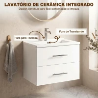 HOMCOM Móvel de Casa de Banho Suspenso com Lavatório Armário com 2 Gavetas 60 cm Branco(m-4)