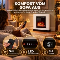 HOMCOM Elektrokamin mit Heizung 3D-Flammeneffekt, elektrischer Kamin mit Kaminsims, 80 cm, Weiß(m-7)