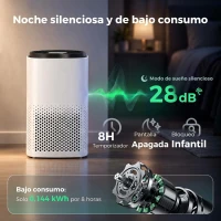 HOMCOM Purificador de Airecon Filtro HEPA hasta 27 m² Modo Sueño/Auto Control App y Voz Silencioso Temporizador Blanco(m-7)