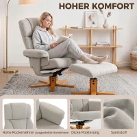 HOMCOM Relaxsessel 130° verstellbare Rückenlehne 360° drehbar Fernsehsessel mit Hocker Cremeweiß(m-6)