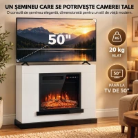 HOMCOM Șemineu Electric cu Suport TV 50", Efect Flacără 3D LED, 900/1800 W, Alb(m-4)