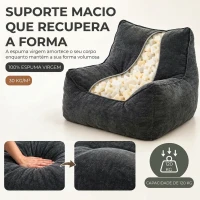 HOMCOM Cadeirão de Chão com Apoio para os Pés em Chenille sem Estrutura com Encosto Apoios de Braços Acolchoamento Espesso sem Montagem Cinza(m-7)