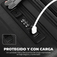 HOMCOM Maleta de Cabina 18" Ligera y Rígida con Puerto USB Cerradura TSA y 4 Ruedas Dobles Giratorias Negro(m-6)