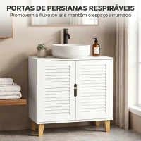HOMCOM Móvel para Lavatório com 2 Portas Ripadas, Prateleira Ajustável e Pés de Bambu 60x30x60 cm Branco(m-6)