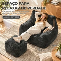 HOMCOM Cadeirão de Chão com Apoio para os Pés em Chenille sem Estrutura com Encosto Apoios de Braços Acolchoamento Espesso sem Montagem Cinza(m-6)