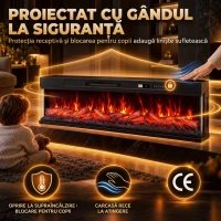HOMCOM Șemineu electric de podea/încorporabil, pe 3 laturi, cu telecomandă, 750/1500 W, efect flacără 3D, 12 culori, 5 niveluri de luminozitate(m-7)