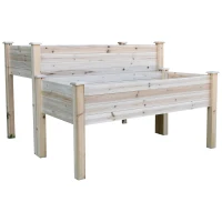 Outsunny Jardinière sur Pieds carré Potager 2 étages dim. 115L x 114l x 76H cm Inserts d'irrigation Bois Sapin Naturel(m-1)