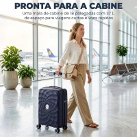 HOMCOM Mala de Cabine 18" Leve e Rígida com USB Fechadura TSA e 4 Rodas Duplas Giratórias Azul(m-4)