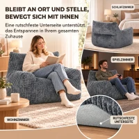 HOMCOM Vloerfauteuil voor volwassenen, grote cloud lounge zonder frame, met rugsteun en armleuningen, geen montage, grijs(m-7)