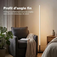 HOMCOM Lot de 2 Lampadaires d'Angle LED 1450lm Lampe d'Angle Dimmable 150cm 3 Niveaux de Luminosité Interrupteur au Pied Noir(m-7)