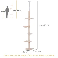 PawHut kattenboom krabboom kattenkrabboom met sisalpalen in hoogte verstelbaar beige(m-3)
