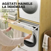 HOMCOM Dulap Compact pentru Mașină de Spălat și Uscător cu Suport Extractibil pentru Umerașe, Stejar(m-5)