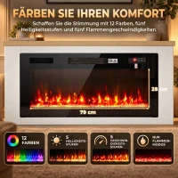 HOMCOM Elektrokamin mit Heizung, 12 Flammenfarben, TV-Schrank mit Kamin für TV bis 55 Zoll, 114 cm Weiß(m-5)