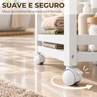 HOMCOM Carrinho Auxiliar de Casa de Banho em Bambu com 3 Níveis e Rodas 55x20x75 cm Branco(m-6)