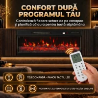 HOMCOM Șemineu Electric de Podea/Încastrabil, 3 Laturi, cu Telecomandă, 750/1500W, Efect Flacără 3D 12 Culori, 5 Niveluri de Luminozitate(m-6)