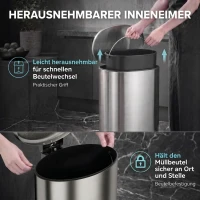 HOMCOM Mülleimer mit Soft-Close Deckel Treteimer mit Herausnehmbarem Inneneimer 30L Silber(m-5)