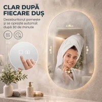 HOMCOM Oglindă de Baie cu LED 60x90 cm, Fără Ramă, 3 Culori Reglabile(m-6)