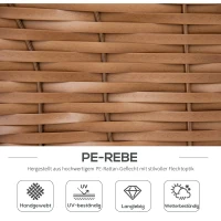 Outsunny strandstoel 3-zits ligbed met dak 2 klaptafels voetenbank chaise longue 5-traps rugleuning XXL polyrotan naturel 150 x 79 x 160 cm(m-6)