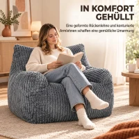 HOMCOM Vloerfauteuil voor volwassenen, grote cloud lounge zonder frame, met rugsteun en armleuningen, geen montage, grijs(m-4)