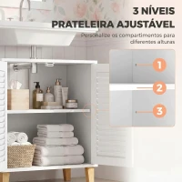 HOMCOM Móvel para Lavatório com 2 Portas Ripadas, Prateleira Ajustável e Pés de Bambu 60x30x60 cm Branco(m-7)