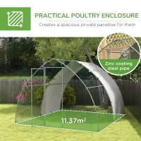 PawHut Galvanised Outdoor Chicken Coop, with Cover, for 8-12 Chickens, Hens, Ducks, Rabbits, 3 x 3.8 x 2.2m - Silver Tone(m-5)